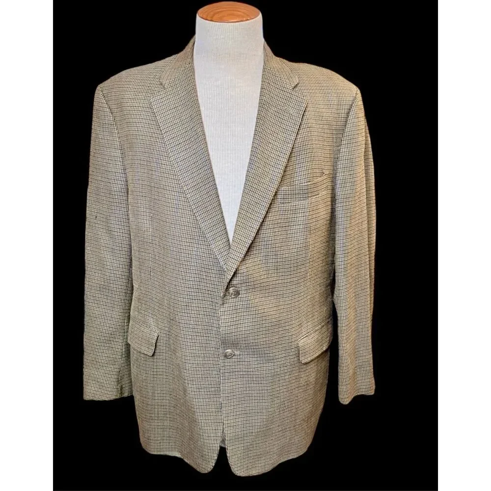 Hart Schaffner Marx 48R Wool Brown Black Sport Coat Blazer Houndstooth